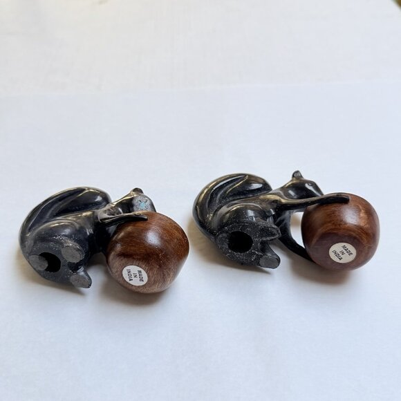 Pottery Barn Salt Server Squirrel Wood Set Of 2 Patina Decor Animal Gift - Picture 4 of 9